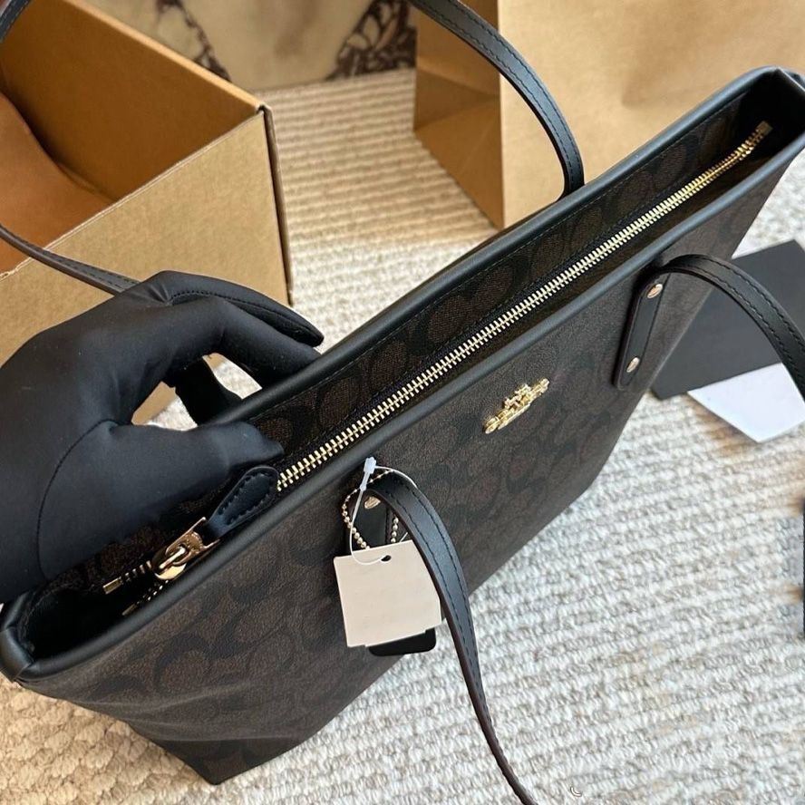 Designer Bag Shoulder Bag Handbag City tote bag Classic Brown and Black Monogram Bag Classic coated monogram canvas Smooth leather trim Bag Best Selling Commuter Bag - 5 of 9