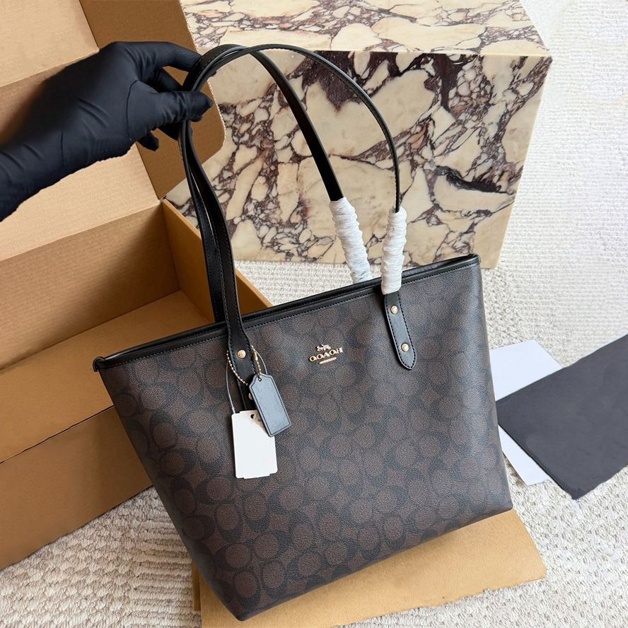 Designer Bag Shoulder Bag Handbag City tote bag Classic Brown and Black Monogram Bag Classic coated monogram canvas Smooth leather trim Bag Best Selling Commuter Bag - 2 of 9