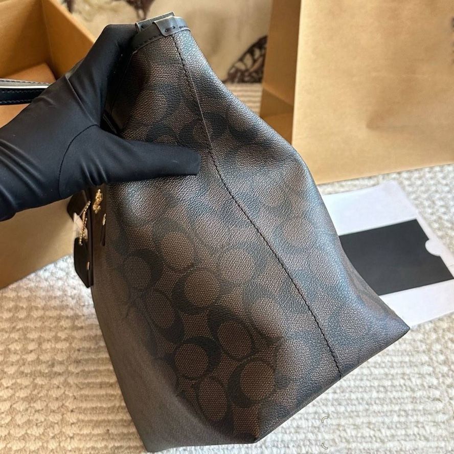 Designer Bag Shoulder Bag Handbag City tote bag Classic Brown and Black Monogram Bag Classic coated monogram canvas Smooth leather trim Bag Best Selling Commuter Bag - 3 of 9
