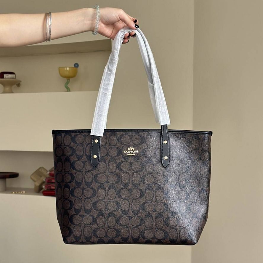 Designer Bag Shoulder Bag Handbag City tote bag Classic Brown and Black Monogram Bag Classic coated monogram canvas Smooth leather trim Bag Best Selling Commuter Bag - 7 of 9