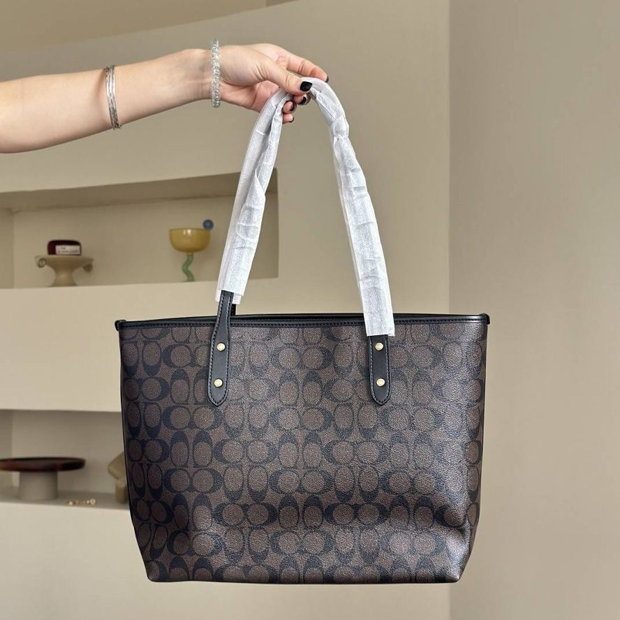 Designer Bag Shoulder Bag Handbag City tote bag Classic Brown and Black Monogram Bag Classic coated monogram canvas Smooth leather trim Bag Best Selling Commuter Bag - 8 of 9