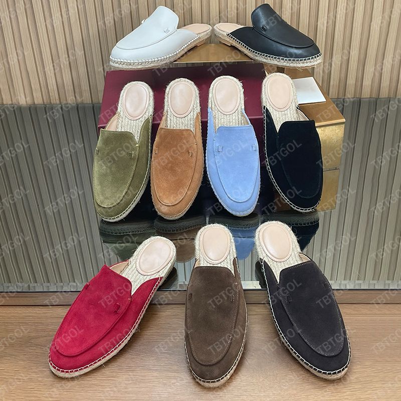 Chic Women Loafer Slides Espadrille Mules Straw Woven Suede Leather Designer Casual Shoes Backless Loafers Breathable Straw Mesh 1034 - 6 of 8
