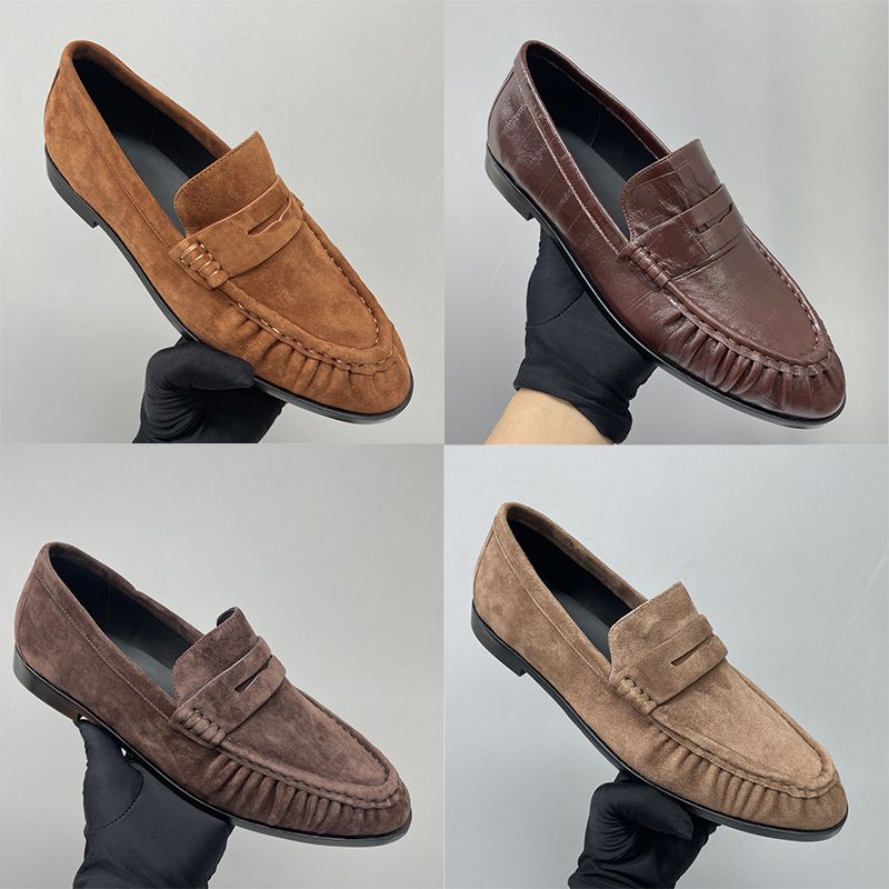 Premium Designer Loafers Mules Men Genuine Leather Ruched Penny Loafers Men Pleated Slippers EU47 Women Loafer Luxury Le Loafers Slip On Dress Shoes 1137 - 3 of 8