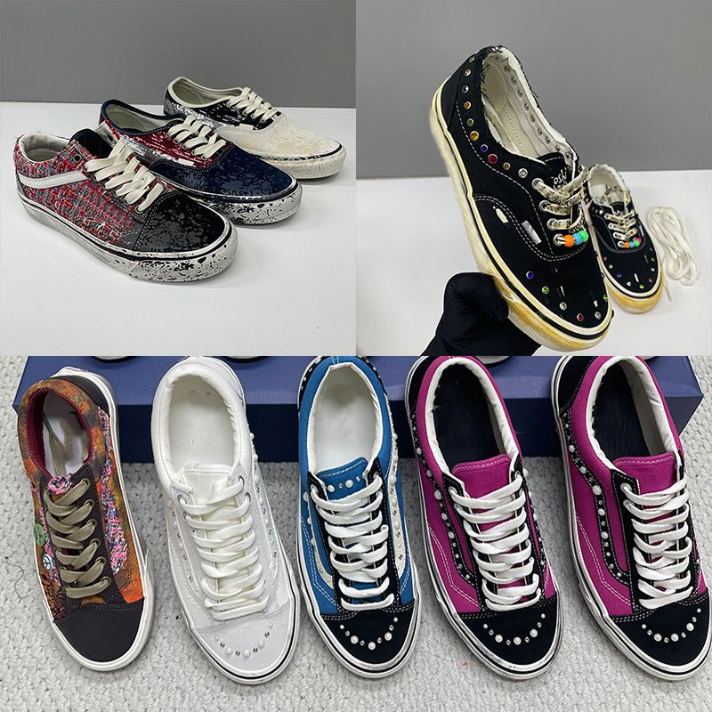 Pink Blue Eu45 New Luxury Canvas Walking Shoes Sneakers For Men Women Pearl Trainers Vintage Sports Casual Shoes Lace-Up Shoe 1083 - 1 of 8