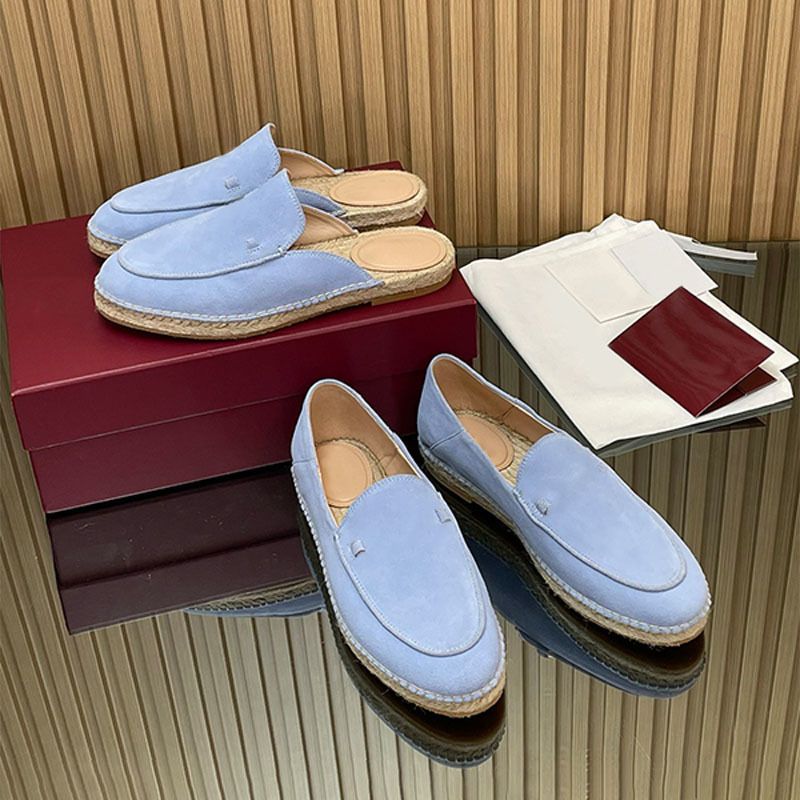 Chic Women Loafer Slides Espadrille Mules Straw Woven Suede Leather Designer Casual Shoes Backless Loafers Breathable Straw Mesh 1034 - 2 of 8