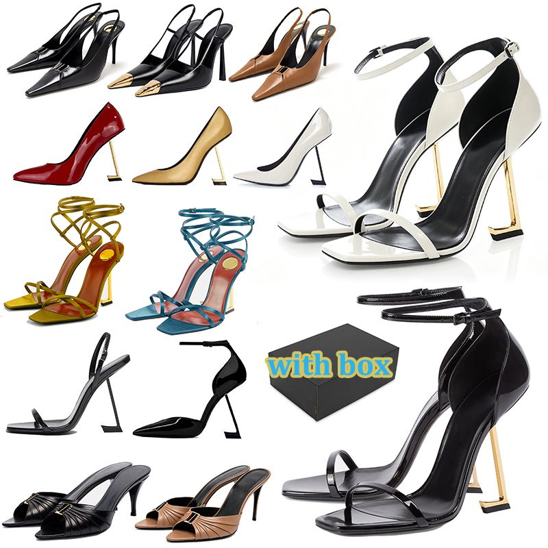 with box designer dress shoes Patent Leather Ankle Strap High Heels popular Sandals for Women Square Open Toe comfort Party Wedding Stiletto gold white - 2 of 9