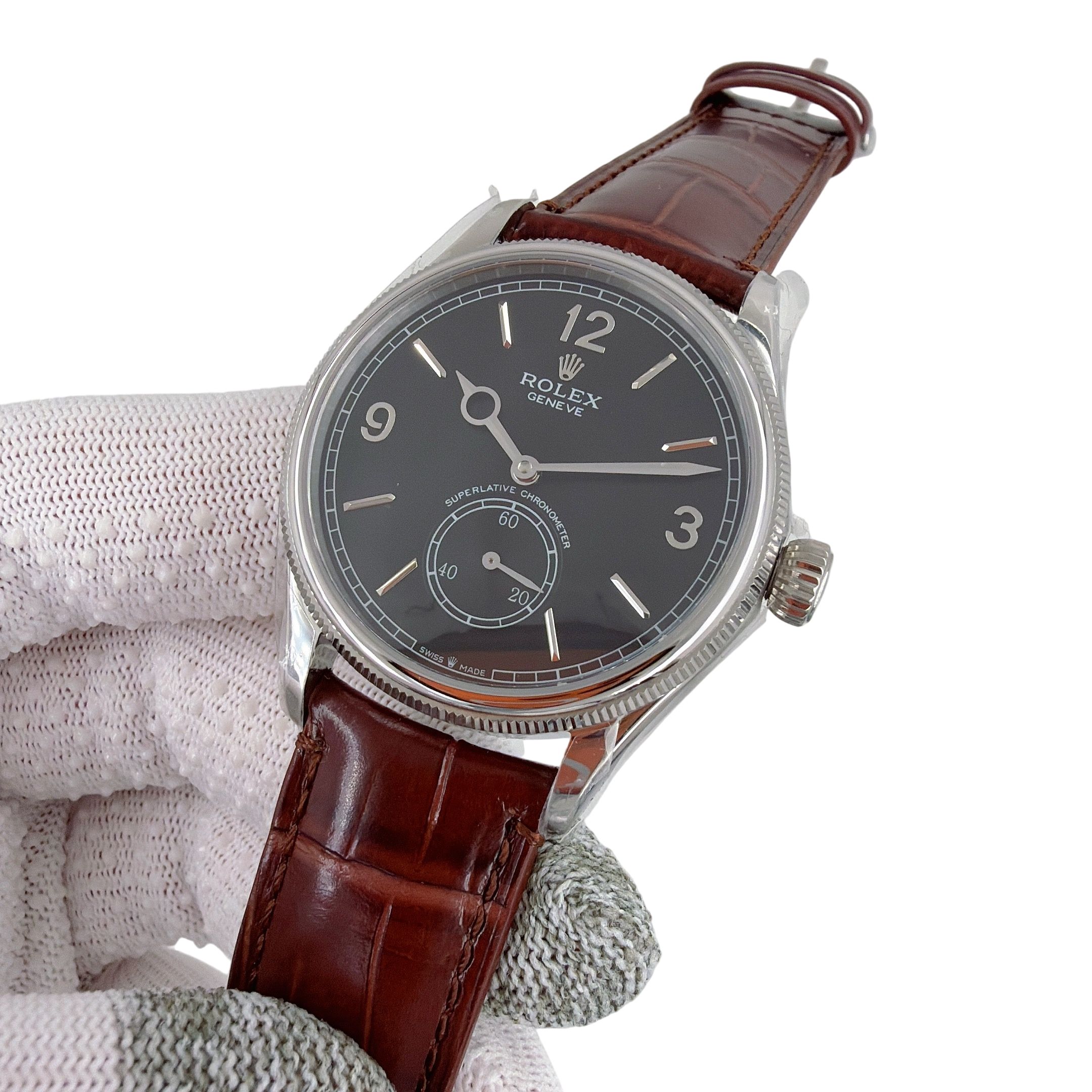 U1 Rolex Cellini Perpetual 1908 Ice Blue 39MM Sapphire Glass Upgraded Strap Automatic Stainless Steel Watch Bezel Men's Watch Case New - 5 of 8