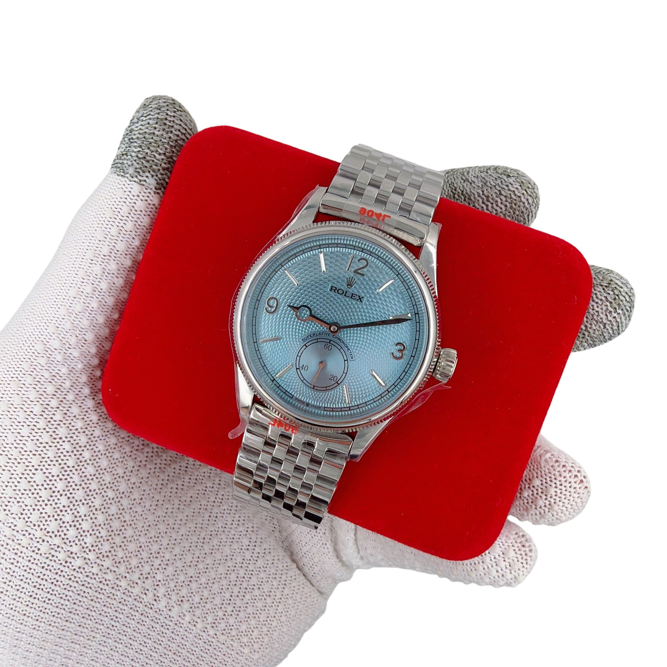 U1 Rolex Cellini Perpetual 1908 Ice Blue 39MM Sapphire Glass Upgraded Strap Automatic Stainless Steel Watch Bezel Men's Watch Case New Black Case - 1 of 8