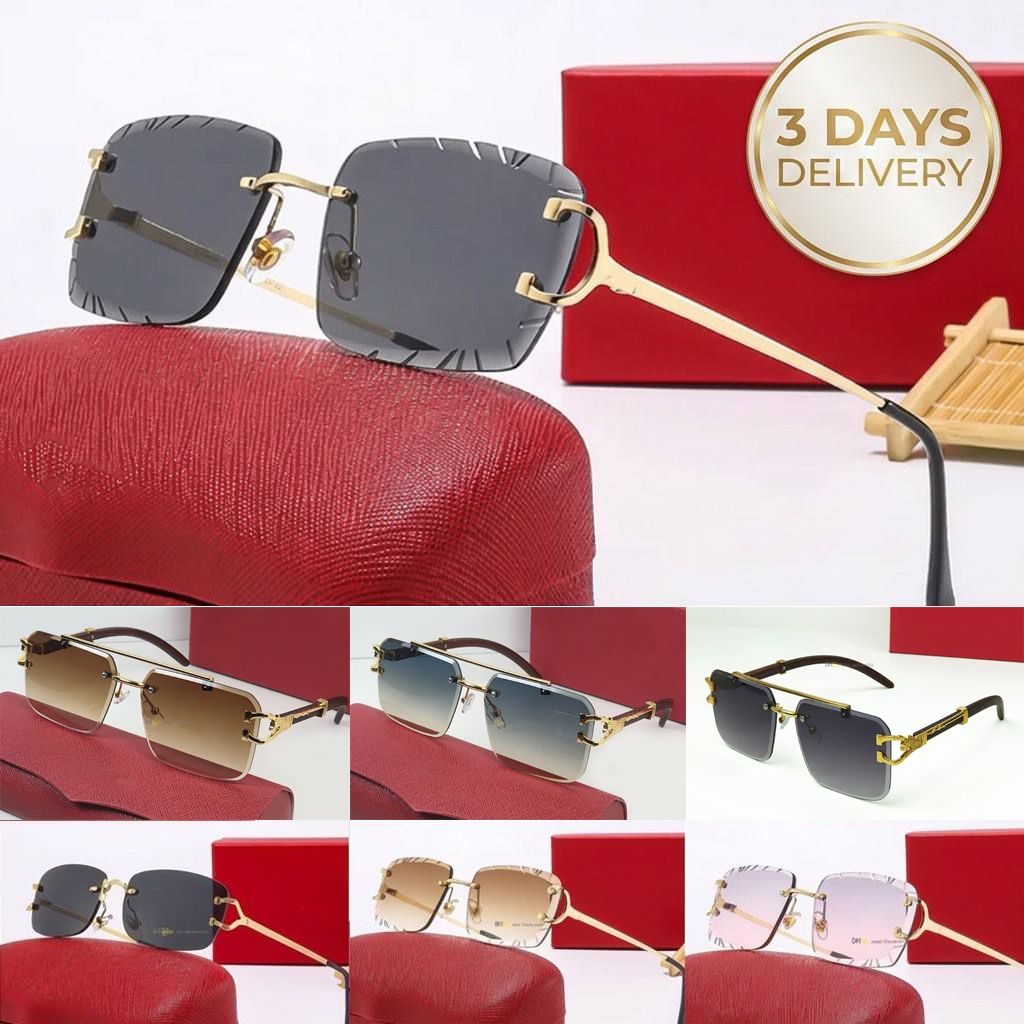 With Box Luxury Men Sunglasses for Women Designer 7234 Diamond Cut Lenses Gold Frame Square Buffalo Sun Glasses UV400 Outdoor Driving Shades 3-7 Days Fast Delivery - 2 of 9