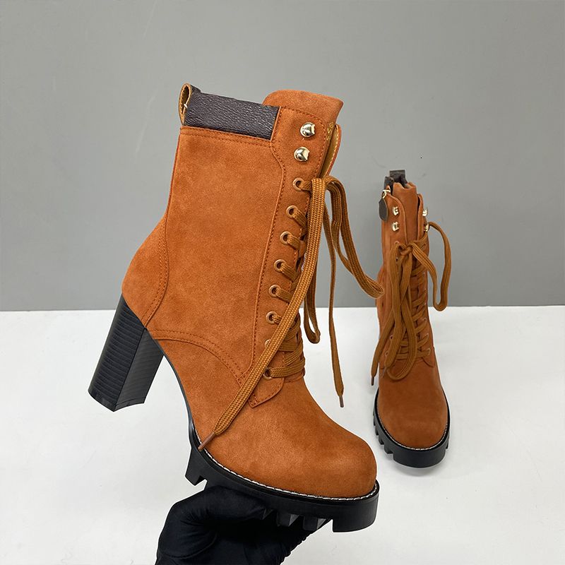 2026 Designer Star Trail Ankle Boots Martin Desert Boot High Heels Boots Women Leather Boots Vintage Print Jacquard Textile Fashion Platform Suede Boot Shoes 013 - 3 of 8