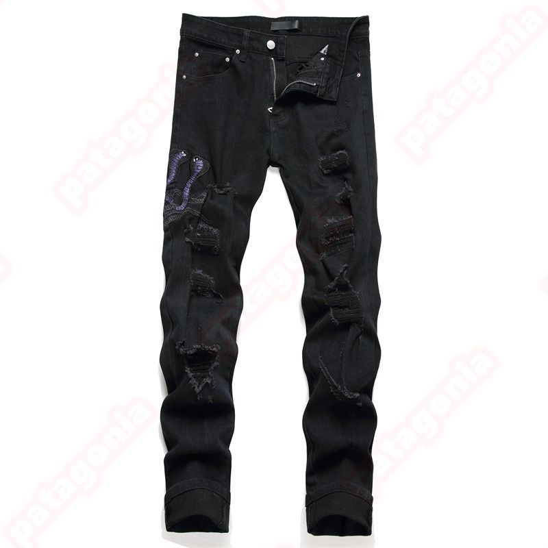 Mens Designer jeans Fashion Jeans European America Style Jean Streetwear Letter Embroidery Pants Patchwork Ripped For Motorcycle Pant Skinny Jeans - 7 of 9