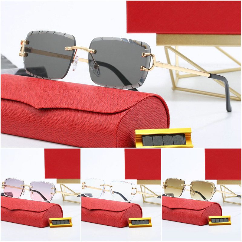 Designer Sunglasses Sports Mens Women Gold and Silver Frameless Metal Round Oval Optical Frame Black Grey Blue Transparent Lens Sun Eyewear Fashion Glasses - 2 of 9