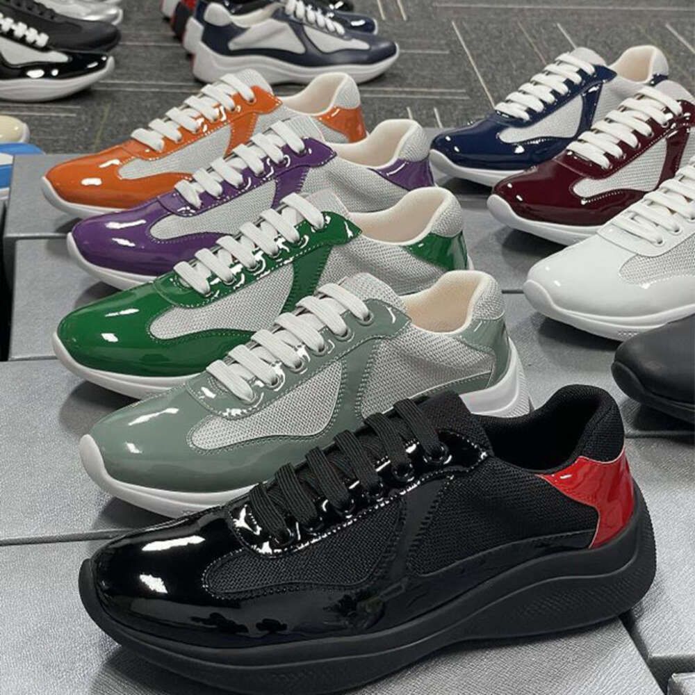 Luxury Sport Shoes Designer Men Americas Cup Yachting Sneakers Runner Flat Trainers Casual Shoes Patent Leather Black Blue Mesh Lace-Up Outdoor Shoes NO53 - 6 of 9