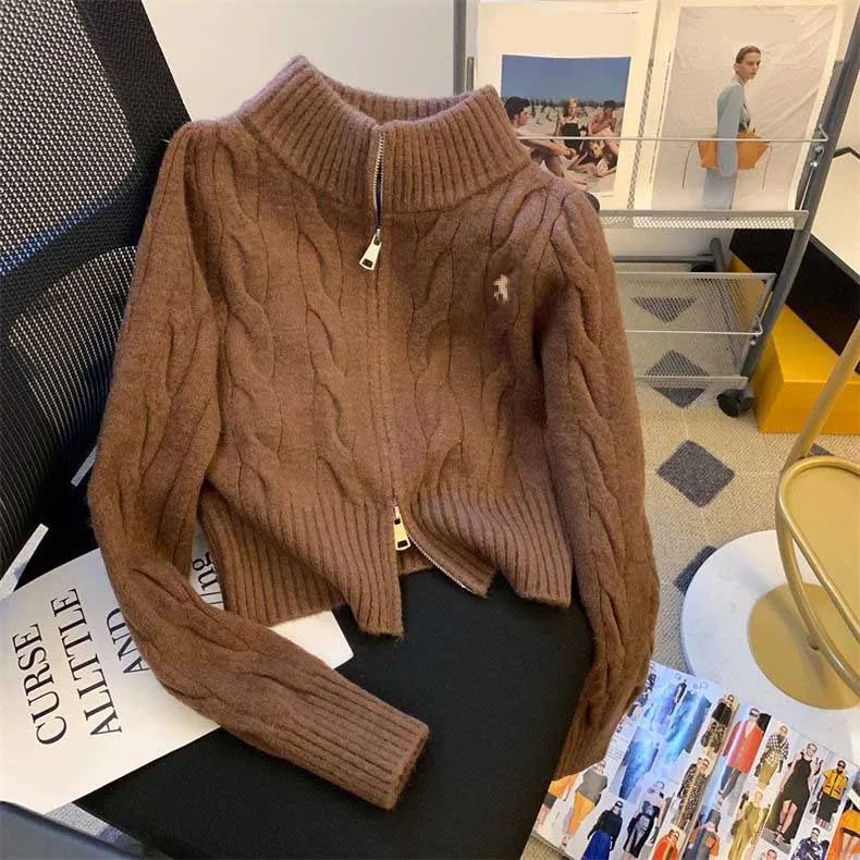 3 Colors Womens Designer Sweater Designer Pullover Fashion Turtleneck Autumn Long Sleeve Cardigan Logo Embroidery Coat Zipper Lady Jacket Tops - 2 of 7