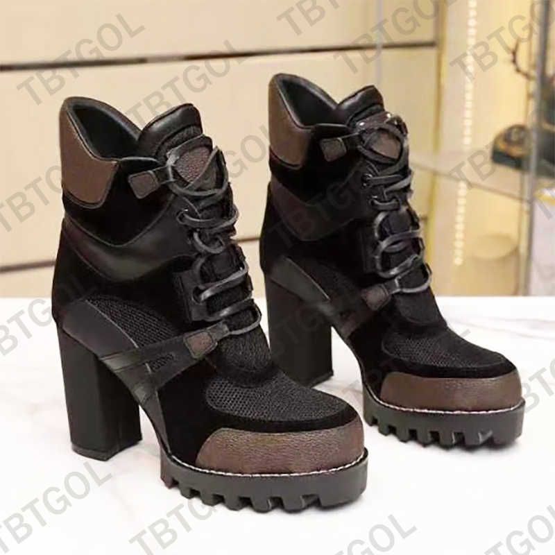 2026 Designer Star Trail Ankle Boots Martin Desert Boot High Heels Boots Women Leather Boots Vintage Print Jacquard Textile Fashion Platform Suede Boot Shoes 013 - 7 of 8