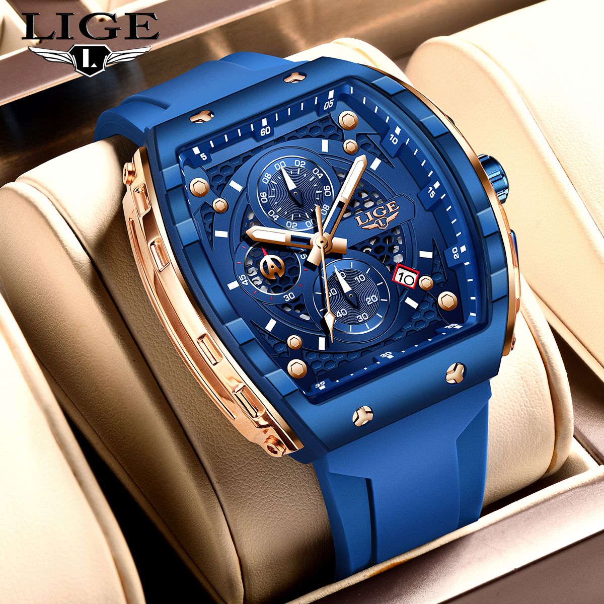 LIGE Top Brand Luxury Square Quartz Watches for Men Fashion Casual Sport 50M Waterproof Man Watch Auto Date Military Chronograph - 2 of 9