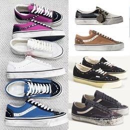 Free Shipping Designer Classic Pearlized Canvas Shoes Men Sneakers Women Old Skools Shoes Pearl Retro Skate Flats Scarpe Plate-forme Trainers Casual Shoes 1083 - menswatches1cool