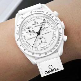 OmegaSwatch Quatz Chrono Stainless Steel Men's Watch Stainless Steel Case Silver Case New Black Case - menswatches1cool