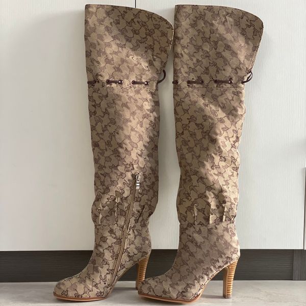 Women Over The Knee Boots Designer Boot Fashion Combat Boot Canvas Zipper Adjustable Straps Casual Shoes Stiletto Heel Ankle Boot Big Size 317 - Shoes & Accessories - menswatches1cool