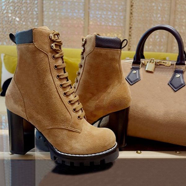 High Quality Designer Star Trail Ankle Boots Women Suede Calf Leather Platform Block Heel Lace Up Zipper Winter Combat Booties Daily Outdoor Shoes 1178 - Shoes & Accessories - menswatches1cool