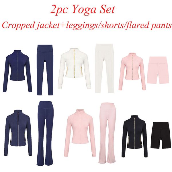 2Pc Gym Set Cropped Jacket Gym Clothe Woman Crop Jacket Women Leggings Run Short Workout Outfits Fitness Leggings for Woman Designer - Sports & Outdoors - menswatches1cool