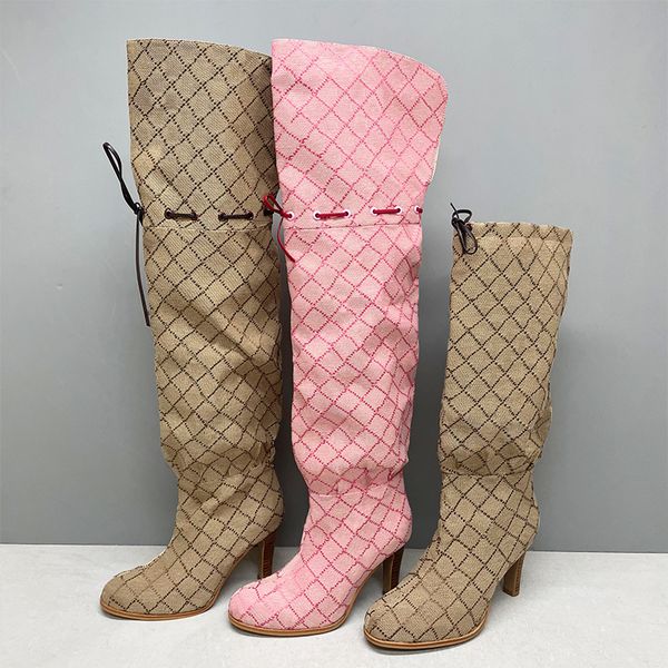 Over The Knee Boot Women Designer Boots Winter Sock Long Boot Adjustable Straps Canvas Zipper Laces Original Shoes Ladies Girls Sexy Knee High Boot 335 - Shoes & Accessories - menswatches1cool
