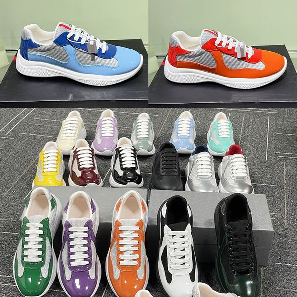 Luxury Sport Shoes Designer Men Americas Cup Yachting Sneakers Runner Flat Trainers Casual Shoes Patent Leather Black Blue Mesh Lace-Up Outdoor Shoes NO53 - Shoes & Accessories - menswatches1cool