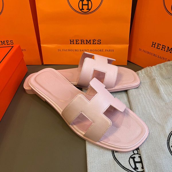 Hermes oran sandals free shipping with box claquette slippers for women designer white pink brown black red luxury flat sandals leather outdoor beach flip flops - Shoes & Accessories - menswatches1cool