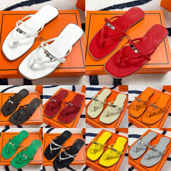 Hermes Miss sandal women Empir Kelly Buckle Thong designer Sandals Genuine Leather Flat Minimalist Slip On Summer Beach Flip Flop Slippers Multi Colors - Shoes & Accessories - menswatches1cool