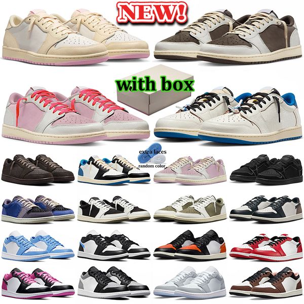 with box 1 1s low basketball shoes men women designer sneakers shy pink mocha olive black phantom blue velvet brown sports outdoor travis travi trainers scottshoes - Shoes & Accessories - menswatches1cool