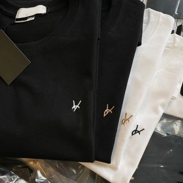 Embroidery Chest Logo Cotton T-shirt Unisex Crew Neck Loose Casual Basic Tee - Apparel - menswatches1cool
