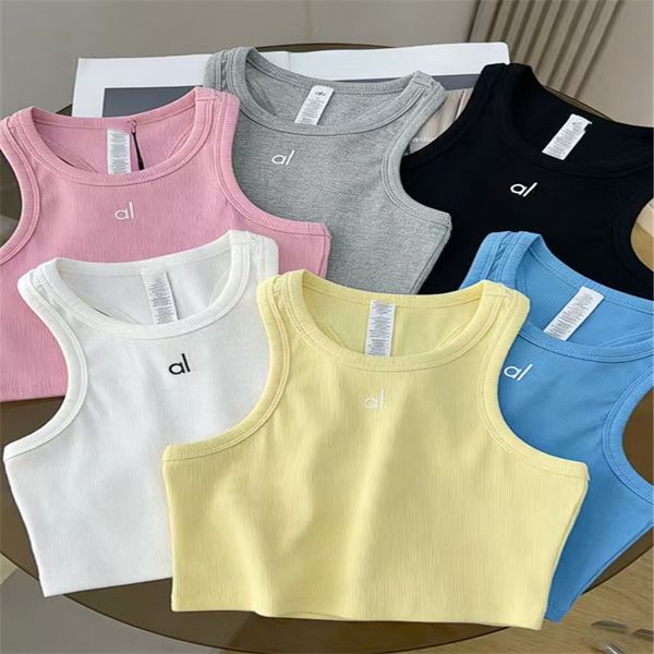 Designer tank top Women's Ribbed Yoga Tank Top Sleeveless Cropped Sports Vest Breathable Fitness Top for Pilates Workout Running - Apparel - menswatches1cool