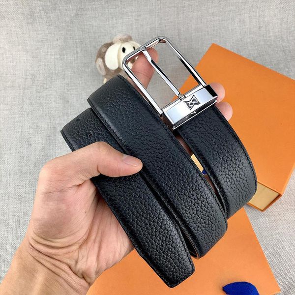 Man Belt Designer Genuine Leather Belts Width 3.4cm Classic Needle Buckle Gold Sliver Color Litchi Striped Plain Black Brown Colors - Fashion Accessories - menswatches1cool