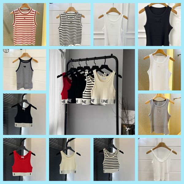 Women's T Shirts Women Tank Top Womens Designer Shirt Black White Strip Letter Summer Short Sleeve Ladies Clothing Size S-L Camis Tops Femme - Apparel - menswatches1cool