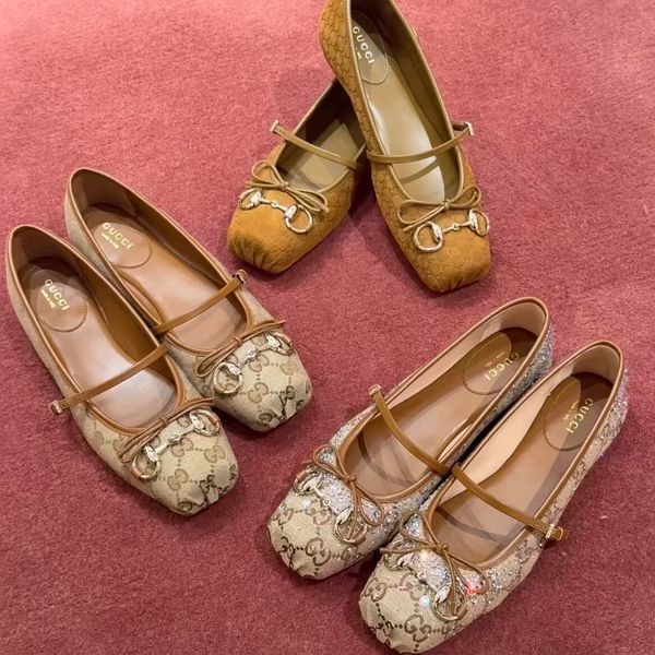 Horsebit Ballet Flat Shoes Designer Shoes Women Dress Fashion Luxury Suede Leather Stin Canvas Pig Nose Square Headbow Mary Jane Shoes - Shoes & Accessories - menswatches1cool