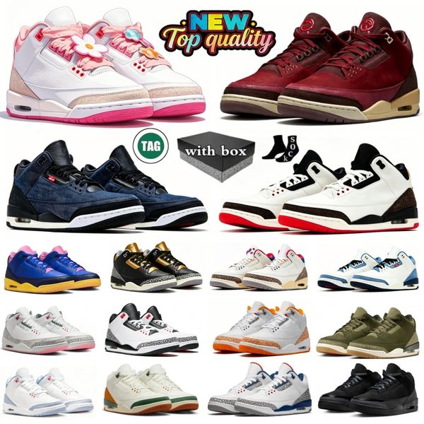 With box 3 Basketball Shoes 3s Black Cat Medium Olive SoleFly Brazil BIN 23 True Blue Worlds Best Dad Champagne Oysters Denim Pink Glow Mens Womens Trainers Sport - Shoes & Accessories - menswatches1cool