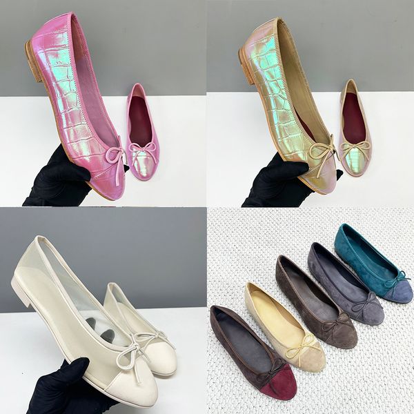 2026 Suede Ballet Flats Designer Loafers Women Iridescent Croc Embossed Ballerine Shoes Bow Sandals Fashion Mesh Dress Shoes Girls Boat Shoes 891 - Shoes & Accessories - menswatches1cool