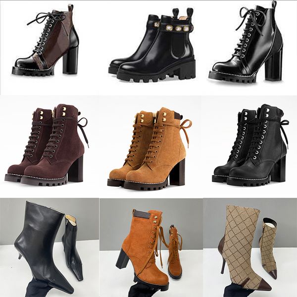 2026 Designer Star Trail Ankle Boots Martin Desert Boot High Heels Boots Women Leather Boots Vintage Print Jacquard Textile Fashion Platform Suede Boot Shoes 013 - Shoes & Accessories - menswatches1cool