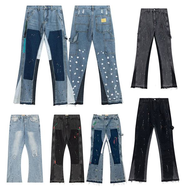 Mens Designers Flared Jeans Hip Hop Spliced men jeans Distressed Ripped Slim Fit Denim Trousers Mans Streetwear Washed Pants Size S-XL - Apparel - menswatches1cool