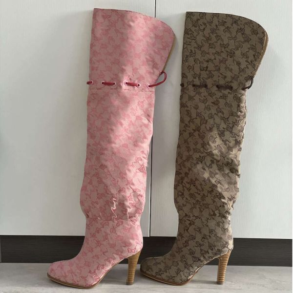 Women Designer Boots Over The Knee Boots Winter Long Boot Adjustable Straps Canvas Zipper Laces Original Shoes Ladies Girls Sexy High Boot 317 - Shoes & Accessories - menswatches1cool