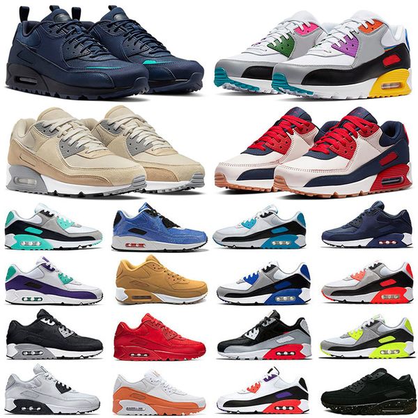 Designer 90 Running Shoes Men Women Fashion Shoes Leather Mesh Triple Black White Red Blue Light Smoke Grey Sneaker Trainers Outdoor Sports Tennis Eur 36-45 - Shoes & Accessories - menswatches1cool