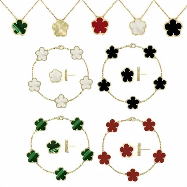 Luxury 4 Four Clover Necklace Luxury Designer Jewelry Set Pendant Necklaces Bracelet Stud Earring Women Christm Valentine's Day Birthday Gift Gold Flower Necklace - Jewelry - menswatches1cool