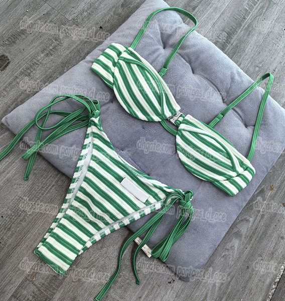 Designer Striped Triangle Bikinis Swimwear Brand Women Sexy Halter Cup Up Beach Swimsuit Luxury Summer Pool Party Tankinis Bathing Suit - Apparel - menswatches1cool