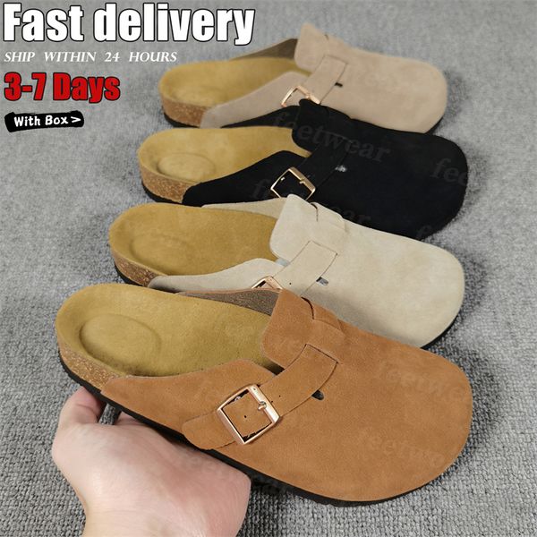 Designer Slides Slippers for Men Boston clog sandals Arizona Soft footbed Suede Sandals Summer Beach Flats Slipper chestnut Big Buckle Shearling Womens Mens Shoes - Shoes & Accessories - menswatches1cool