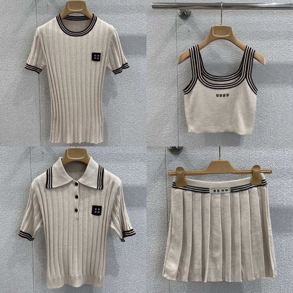 Luxury Letters Knits Polos Tops For Women Designer Pleated Mini Skirt Summer Knitted Tennis Sporty Jumpers Sexy Y2k Crop Slim Fit Tank Vest - Apparel - menswatches1cool